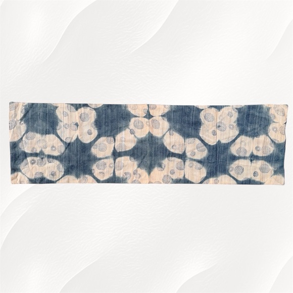 Fabindia Indigo Blue Hand Block Print Silk Shibori Chiti Table Runner, 44”x 13” - Picture 2 of 9
